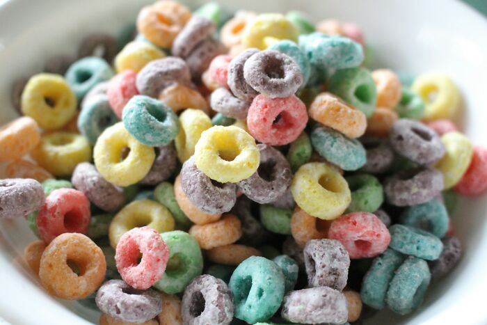 Close-up of colorful sugary cereal in a bowl, one of the everyday things more dangerous for your health than you realize