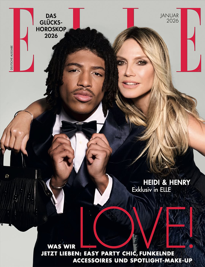 Heidi Klum with son on Elle cover, fans debate son's model material in a striking magazine photo.