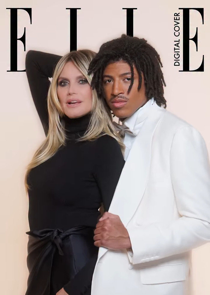 Heidi Klum poses with son on Elle digital cover sparking outrage with fans questioning model material quality.