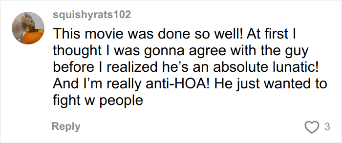 User comment on video about a viral Christmas lawyer who challenged the HOA and won, expressing anti-HOA sentiment.