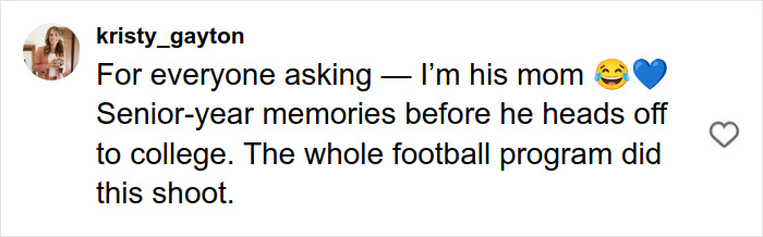 Comment from a mother explaining a viral mother-son photoshoot sparking a heated parenting debate.