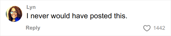 Comment by Lyn stating she would never have posted this, with 1442 likes, discussing ungrateful reaction to Angel Tree gifts.