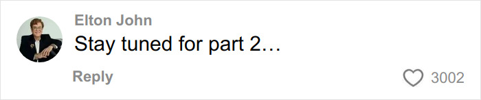 Elton John responding to fans in a comment, clapping back after kitchen detail trolling, with 3002 likes.
