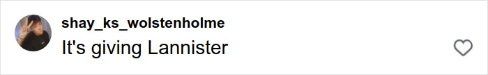 Comment on social media post expressing that the photo reminds them of Lannister, linked to viral mother-son photoshoot and parenting debate.