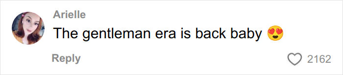 Comment by Arielle expressing excitement about the return of the gentleman era, with a heart eyes emoji.