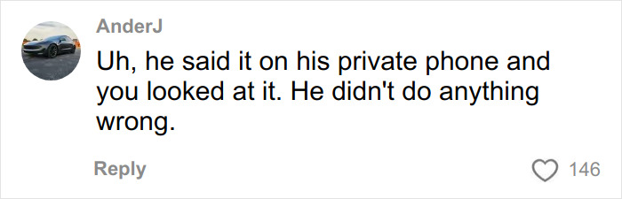 Comment on social media reading he said it on private phone and didn&rsquo;t do anything wrong in a body-shaming flight incident discussion.