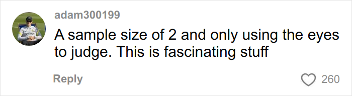 Comment from user adam300199 discussing a sample size of 2 and expressing fascination about a food order experiment.