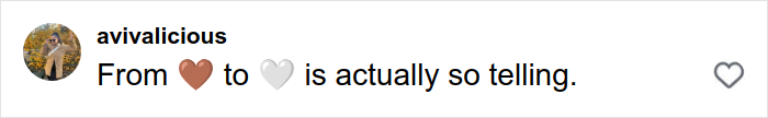 Comment on social media post showing emojis of a brown heart and white heart, related to Pantone&rsquo;s Racist Color of the Year controversy.