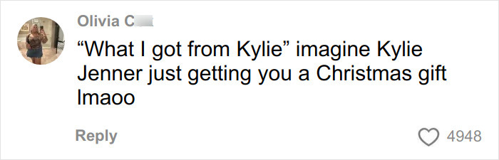 Comment about Kylie Jenner giving a Christmas gift, reacting to backlash over an intimate gift involving Kourtney Kardashian and Travis Barker.