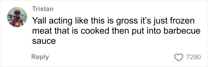 Comment by Tristan discussing frozen meat cooked and coated in barbecue sauce, related to McDonald's McRib viral video. Comment by Tristan discussing frozen meat cooked and coated in barbecue sauce, related to McDonald's McRib viral video.