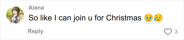 Comment from user Alana asking to join for Christmas with sad and pleading emojis, related to Christmas gift haul for daughter. Comment from user Alana asking to join for Christmas with sad and pleading emojis, related to Christmas gift haul for daughter.