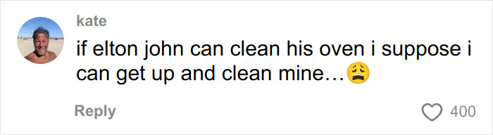 Screenshot of a social media comment referencing Elton John clapping back at fans trolling a kitchen detail. Screenshot of a social media comment referencing Elton John clapping back at fans trolling a kitchen detail.