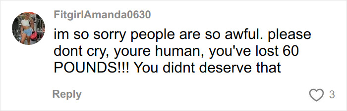 Comment expressing sympathy after a woman breaks down in tears on flight due to seatmate's body-shaming text.