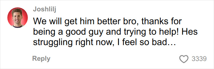 Screenshot of a social media comment expressing support for struggling Nickelodeon star Tylor Chase’s motel stay situation.