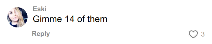 Comment from user Eski saying "Gimme 14 of them" with three likes, related to McDonald's worker's viral McRib video. Comment from user Eski saying "Gimme 14 of them" with three likes, related to McDonald's worker's viral McRib video.