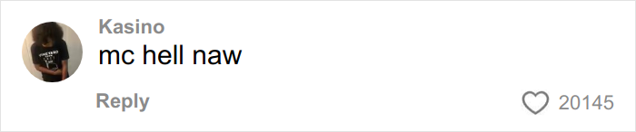 Comment saying mc hell naw with over 20,000 likes on a viral McDonald's worker's video about how McRib is made. Comment saying mc hell naw with over 20,000 likes on a viral McDonald's worker's video about how McRib is made.