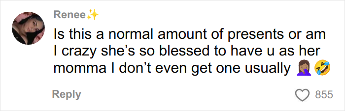 Comment expressing surprise and admiration about the large Christmas gift haul for daughter causing backlash on social media. Comment expressing surprise and admiration about the large Christmas gift haul for daughter causing backlash on social media.