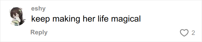 Comment on social media saying keep making her life magical, related to Christmas gift haul for daughter backlash. Comment on social media saying keep making her life magical, related to Christmas gift haul for daughter backlash.
