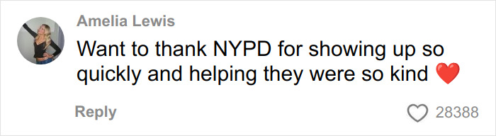 Social media comment thanking NYPD for quick response and kindness, related to viral video exposing serial creep.