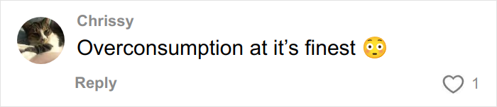 Comment by Chrissy reads Overconsumption at its finest with a shocked face emoji on a social media platform discussing Christmas gift haul for daughter backlash. Comment by Chrissy reads Overconsumption at its finest with a shocked face emoji on a social media platform discussing Christmas gift haul for daughter backlash.