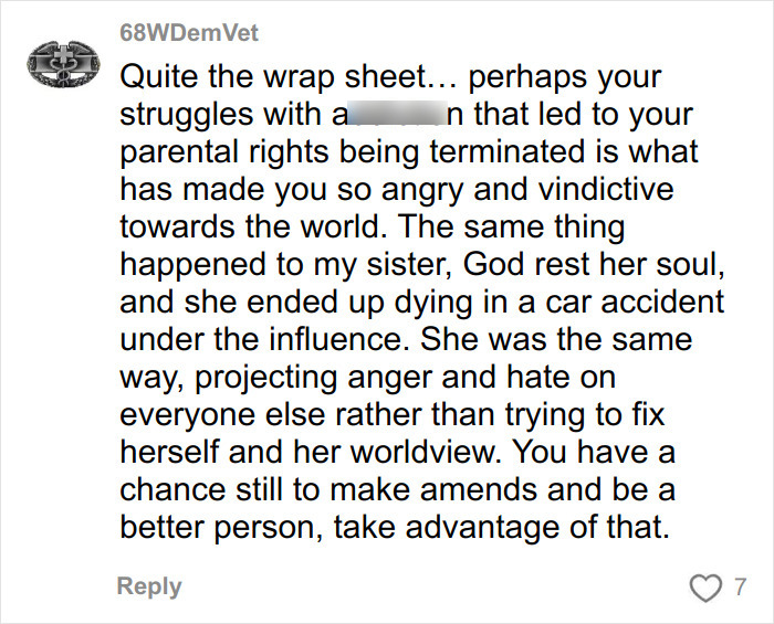 Comment thread discussing anger and personal struggles, related to racist Cinnabon worker's viral tirade and criminal past revealed. Comment thread discussing anger and personal struggles, related to racist Cinnabon worker's viral tirade and criminal past revealed.