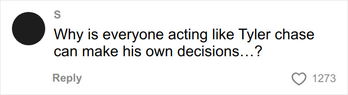 Screenshot of a social media comment discussing Tylor Chase and struggles related to the Nickelodeon star’s motel stay.