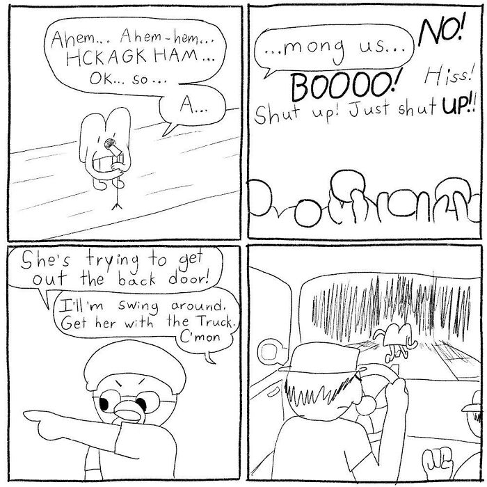 Black and white comic panels by Cyelatm depicting relatable awkward social interactions and humorous reactions.