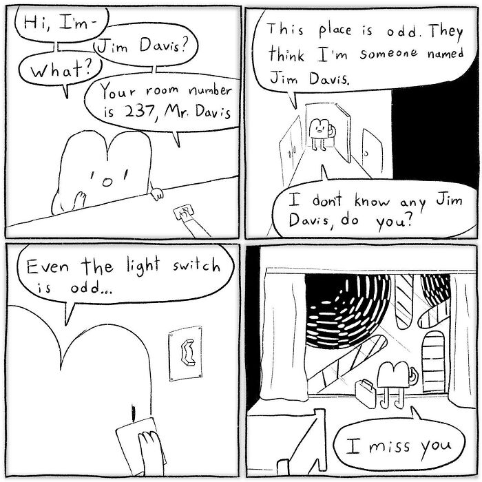 Black and white comic by Cyelatm showing a confused character in an odd place, capturing relatable comic moments.