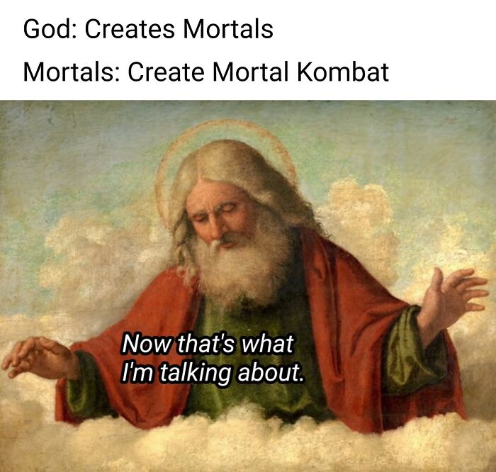 Classical painting depicting God with a halo, humorously captioned, featured in classical paintings cleverly captioned collection.