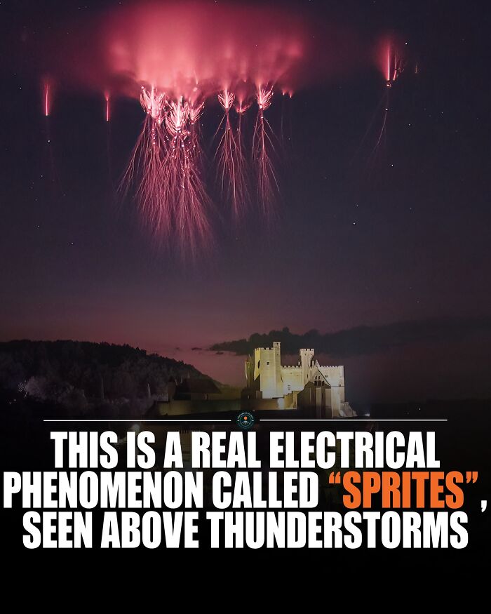 Electrical phenomenon called sprites seen above thunderstorms, providing new knowledge and fascinating facts about the world.