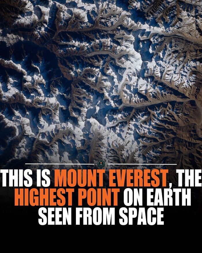 Aerial view of Mount Everest, highlighting the highest point on Earth, for those hungry for new knowledge and world facts.