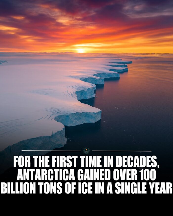 Sunset over Antarctic ice shelves illustrating new knowledge and facts about the world’s changing environment.