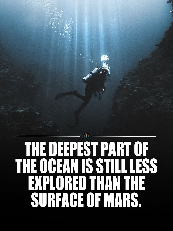 Scuba diver exploring deep ocean, highlighting facts about the world and new knowledge discoveries.