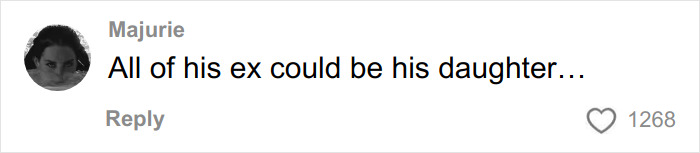 Screenshot of a social media comment joking about Leonardo DiCaprio's dating history with a sarcastic tone.