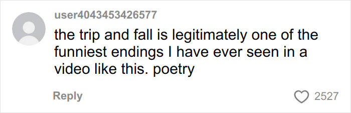 Comment reading the trip and fall as one of the funniest moments in a video, highlighting a drunken rampage incident. Comment reading the trip and fall as one of the funniest moments in a video, highlighting a drunken rampage incident.
