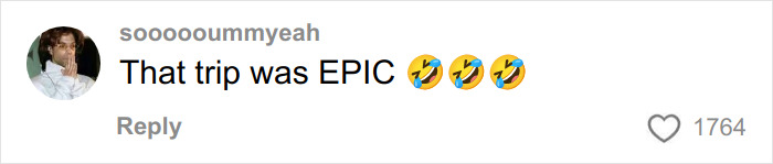 Social media comment showing enthusiastic reaction with laughing emojis reacting to an epic trip. Social media comment showing enthusiastic reaction with laughing emojis reacting to an epic trip.