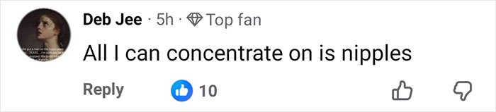 Facebook comment from a top fan saying all they can concentrate on is nipples, sparking frenzy over Kate Hudson's dress detail. Facebook comment from a top fan saying all they can concentrate on is nipples, sparking frenzy over Kate Hudson's dress detail.