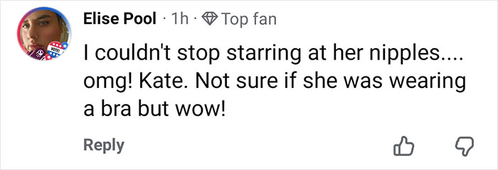 Fan comment reacting to Kate Hudson's dress detail sparking frenzy and concentration on the dress. Fan comment reacting to Kate Hudson's dress detail sparking frenzy and concentration on the dress.