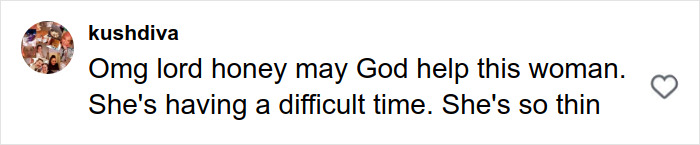 Comment expressing concern about La Toya Jackson's alarmingly slim appearance and possible health issues.