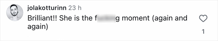 Instagram comment by user jolakotturinn expressing excitement with blurred expletive, posted 23 hours ago.