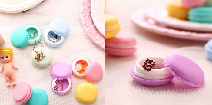 Colorful macaron-shaped jewelry holders with rings inside, featured among best sellers proving 2025 delusional trends.