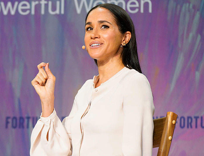 Meghan Markle speaking at an event, sparking outrage over how she’s trying to contact her hospitalized father. Meghan Markle speaking at an event, sparking outrage over how she’s trying to contact her hospitalized father.