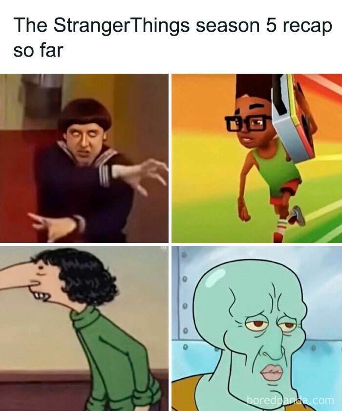 Four funny movie memes showing exaggerated faces and actions, perfect for fans of movie memes and comedy scenes.