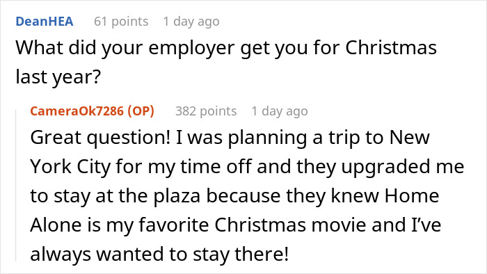 Alt text: Screenshot of a conversation where a nanny to the ultra-wealthy shares a personal Christmas gift story.