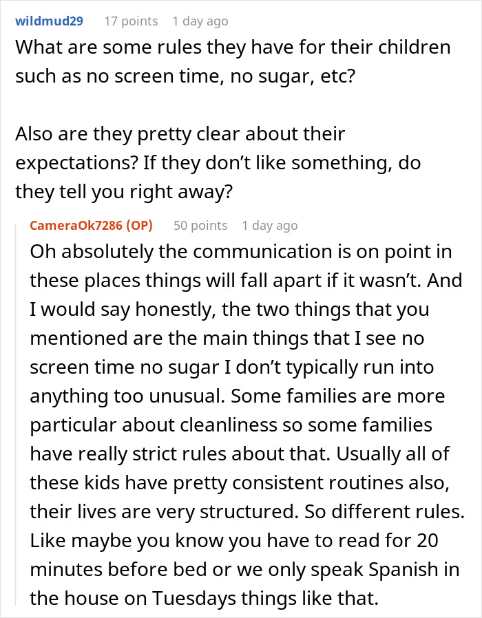 Conversation between nanny to the ultra-wealthy and user about strict family rules and communication.