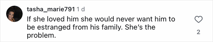 User comment on social media discussing family estrangement related to Brooklyn&rsquo;s wife Nicola Peltz and Victoria.