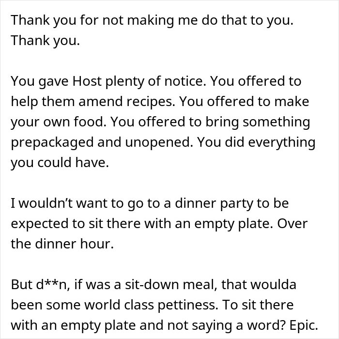 Text showing frustration about no vegan options at Christmas Eve dinner, emphasizing bringing own food and empty plate situation.