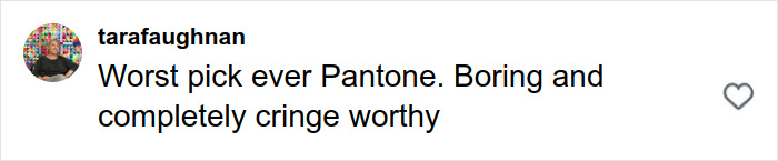 Screenshot of a social media comment criticizing Pantone&rsquo;s color of the year, calling it boring and cringe worthy.