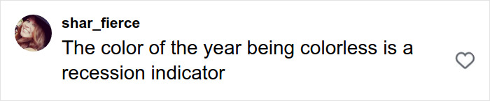 Screenshot of a social media comment criticizing Pantone&rsquo;s color of the year as colorless and a recession indicator.