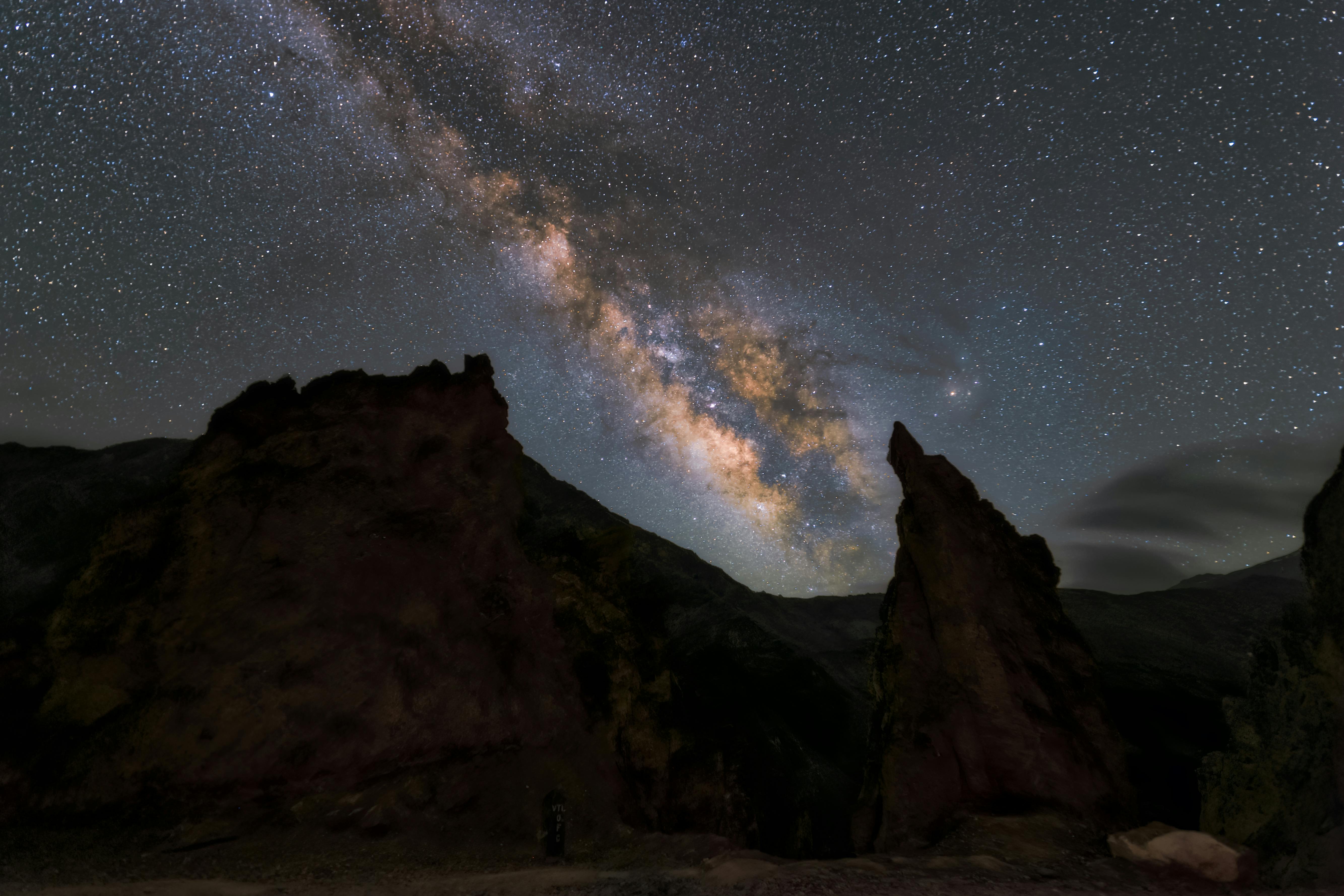 Night sky filled with stars and Milky Way over rocky landscape in hidden gems of Himachal Pradesh nature.